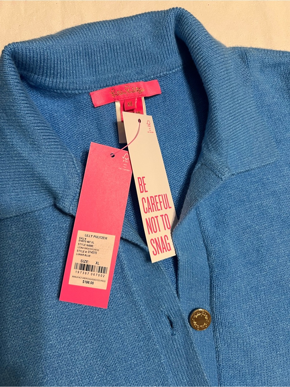 Lilly Pulitzer Bright Blue V-Neck Polo Sweater Dress - Picture 4 of 7